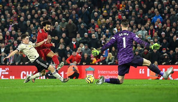 James fails to stop Mohamed Salah from scoring at Anfield on Sunday