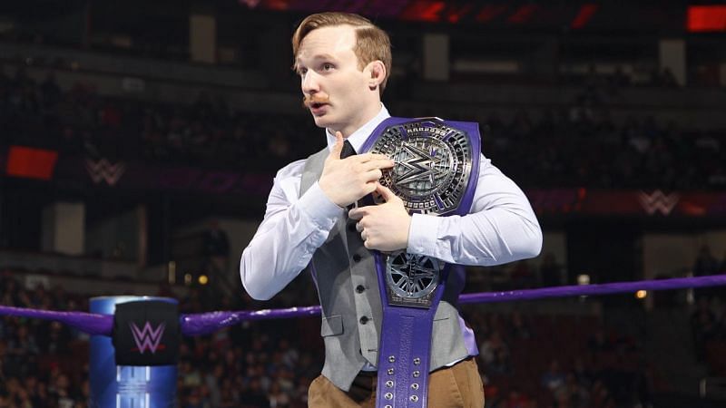 Jack Gallagher with the WWE Cruiserweight title belt