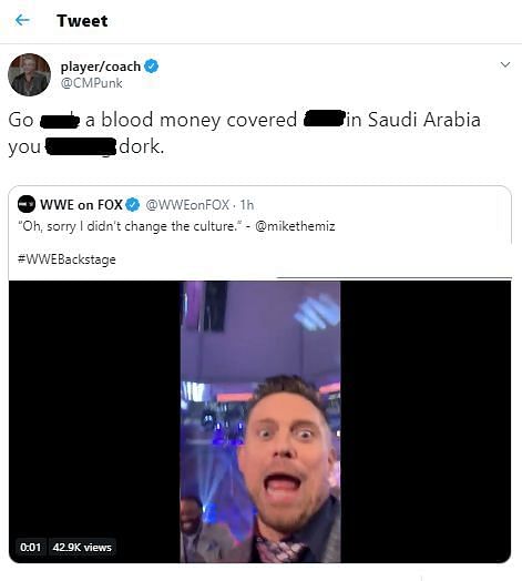 CM Punk in trouble with WWE, Fox over 'Saudi Arabia' tweet about The Miz? -  Hindustan Times