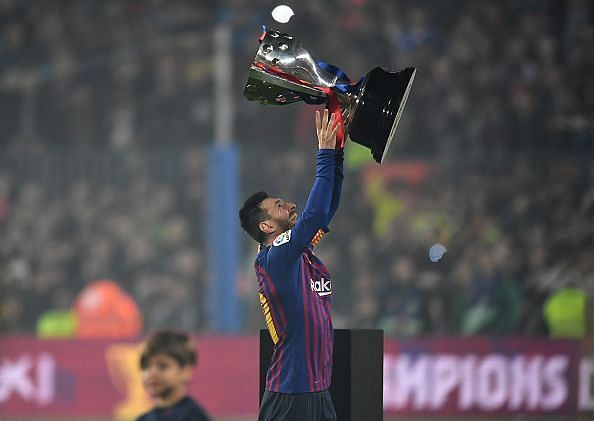 Captain Lionel Messi lifted Barcelona&#039;s 26th La Liga title last season