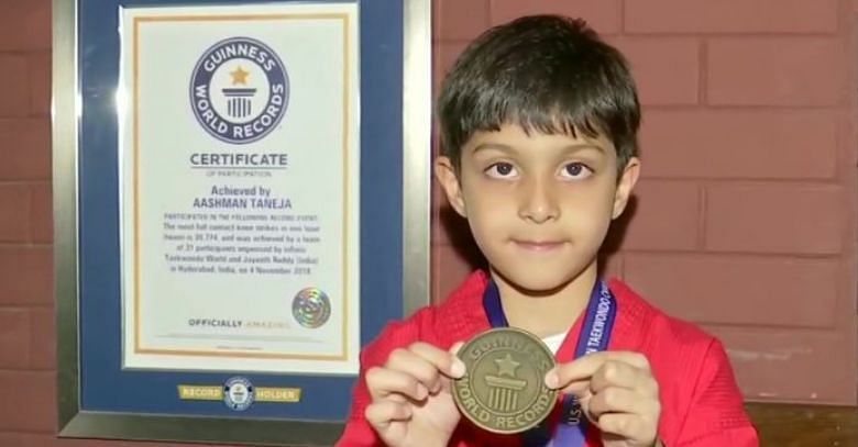 Aashman Taneja of Hyderabad with his certificate and medal from Guinness