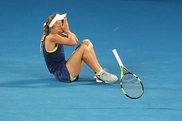 Wozniacki celebrates her maiden Grand Slam triumph