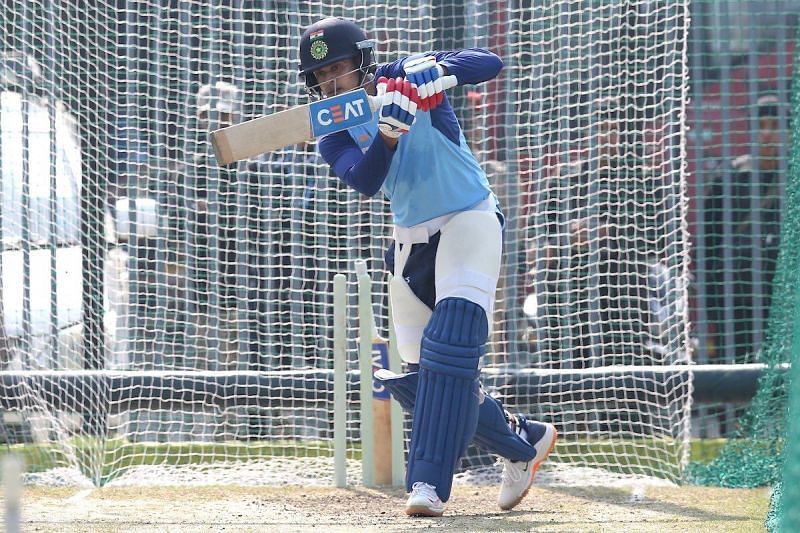 Shreyas Iyer hits the nets.