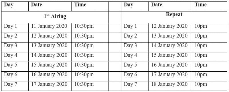 Telecast timings