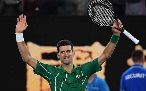 Djokovic reacts after beating Struff at the 2020 Australian Open