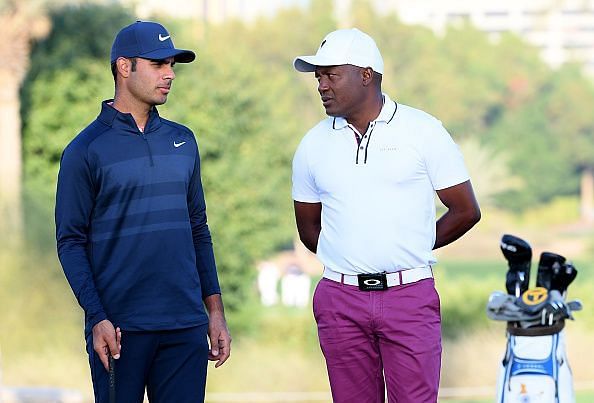 Shubhankar Sharma (left) is joined by Brian Lara