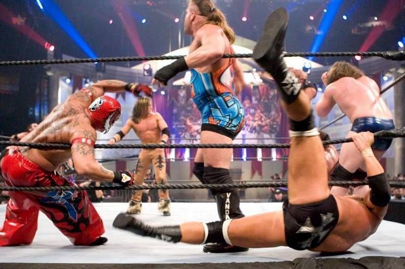 RVD, Triple H and Rey Mysterio were joined by Randy Orton for this all star clash.