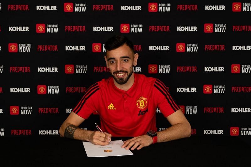 Bruno Fernandes is all smiles at his Manchester United unveiling