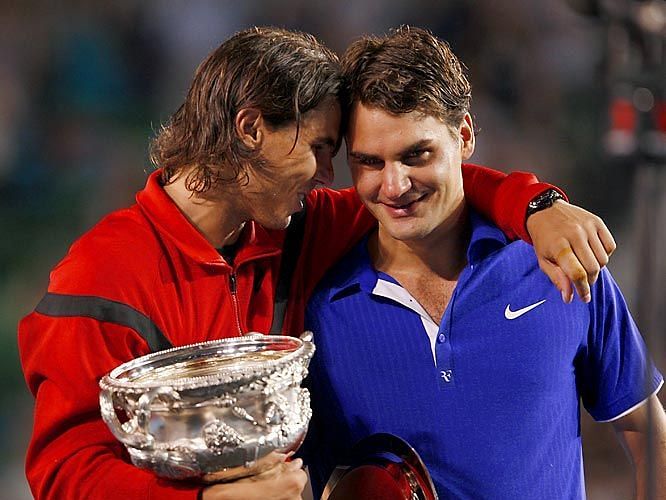 Rafael Nadal (L) with Roger Federer