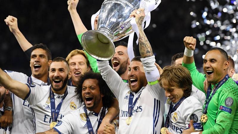 Real Madrid celebrate their 2017-18 Champions League title