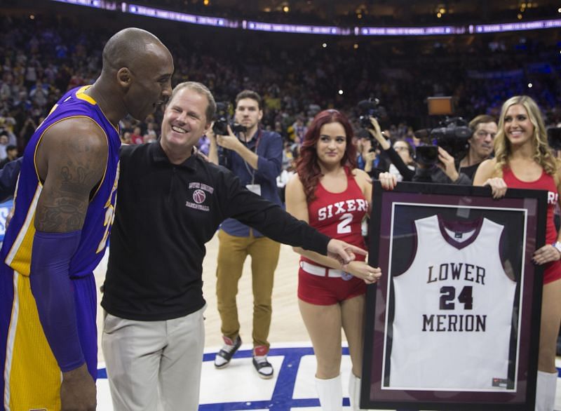 Kobe Bryant being presented with his #24 Lower Merion High School jersey