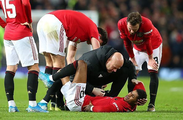 Marcus Rashford had a knock to his back which forced him to go off