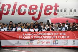 Mary Kom, Sports Minister, SpiceJet Chairman Ajay Singh send off athletes on maiden SpiceJet flight for Khelo India Games