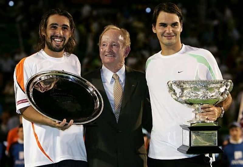 Federer (right) celebrates his 2nd Australian Open title in 2006