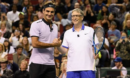 Federer with Bill Gates during The Match For Africa in 2018