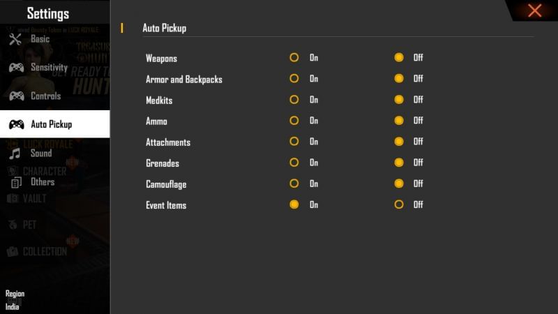 Auto-Pickup settings