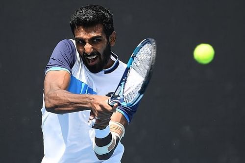 Prajnesh Gunneswaran in action during the match against Ito