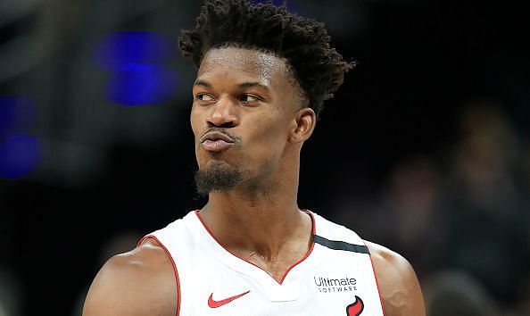 Jimmy Butler sending off T.J. Warren after he was ejected from the game