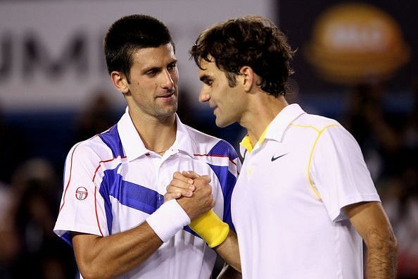 Djokovic (left) beats Federer at the 2011 Australian Open