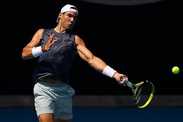 Rafael Nadal during practice for Australian Open 2020