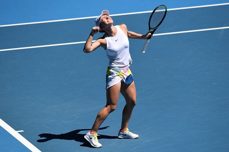 Simona Halep celebrates after her quarterfinal win