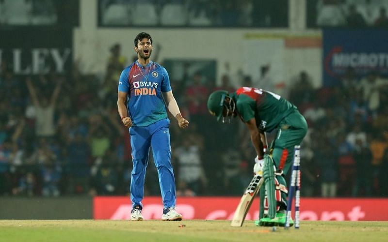 Shivam Dube celebrating after taking a Bangladesh wicket