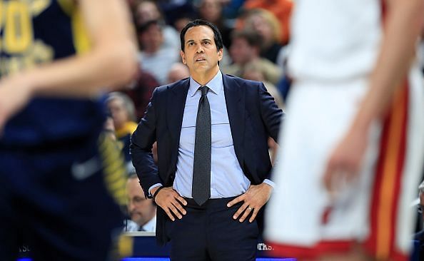 Erik Spoelstra will be hoping for another Heat victory when they take on their East rivals Nets