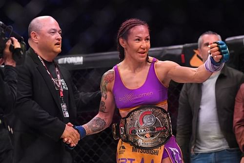 Cris Cyborg with her new Bellator Featherweight belt