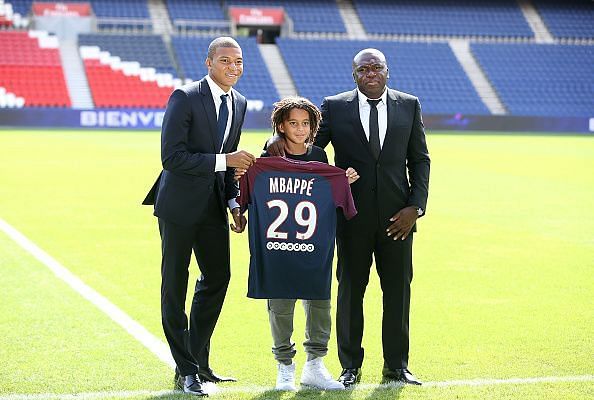 Kylian Mbappe being unveiled by PSG