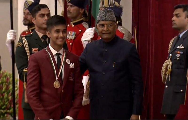 Yash Aradhya receives his medal of honour