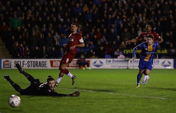 Shrewsbury Town held Liverpool at&nbsp;Montgomery Waters Meadow in the FA Cup