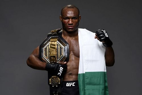 Kamaru Usman with his Welterweight belt