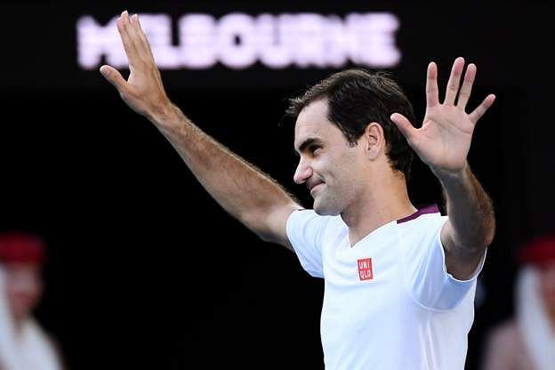 Roger Federer reacts after defeating Tennys Sangren in the 2020 Australian quarter-final