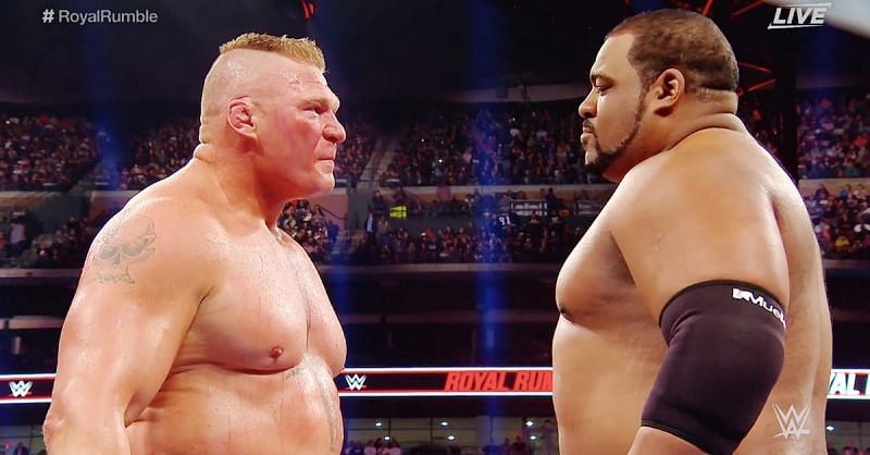 Brock Lesnar and Keith Lee at the Royal Rumble