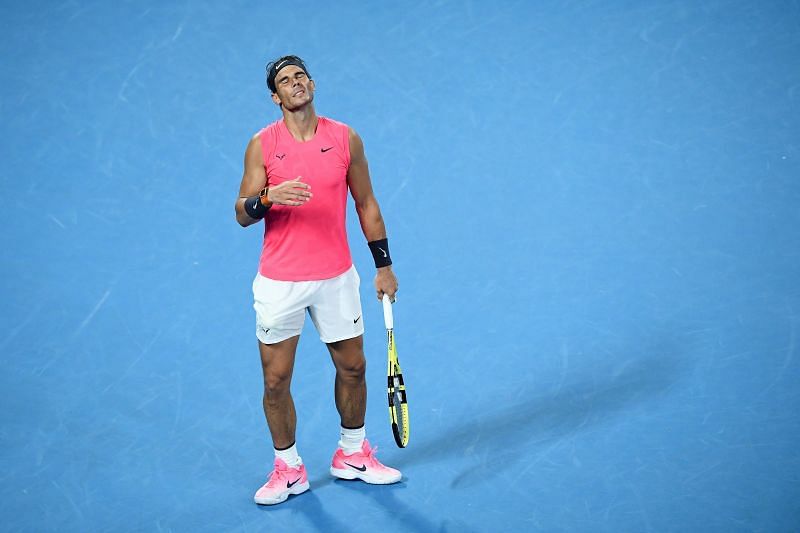 A dejected Rafael Nadal after being broken on serve