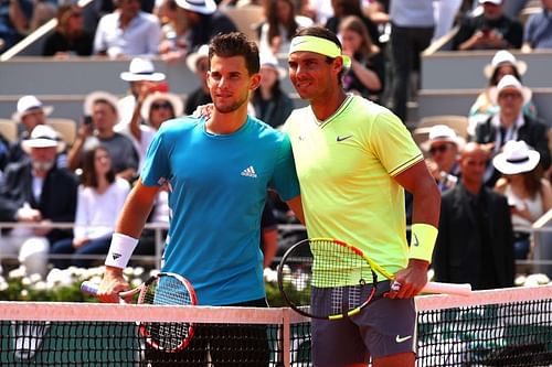 Dominic Thiem(L) and Rafael Nadal