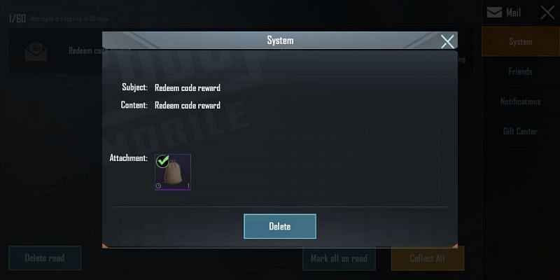 The reward is received in the mail section