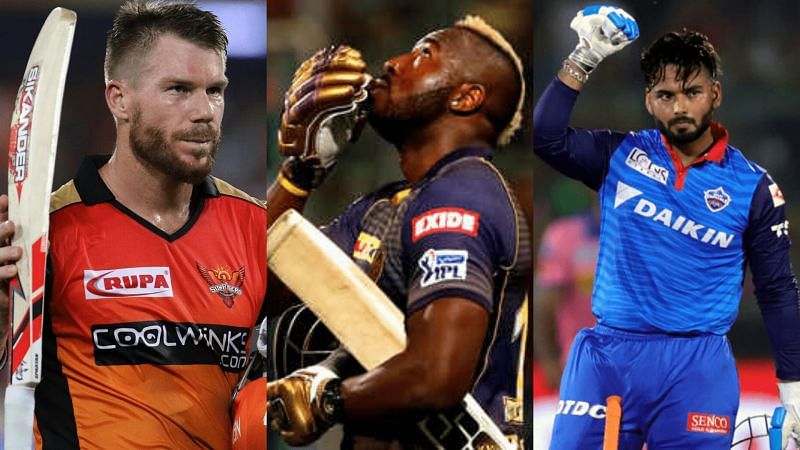 L-R: David Warner, Andre Russell, and Rishabh Pant - three of the best power-hitters currently