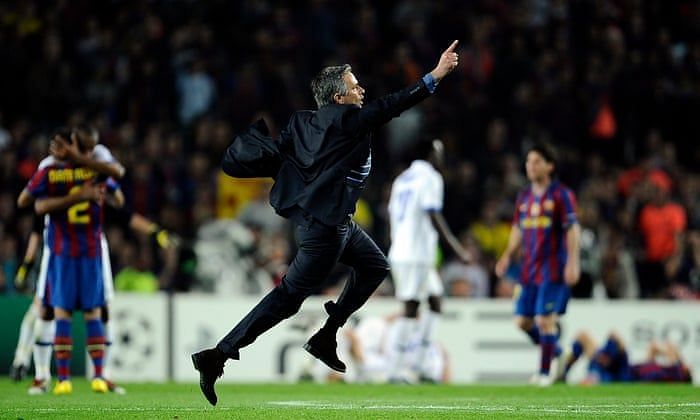 Mourinho celebrated wildly when his Inter Milan side beat Barcelona in 2010