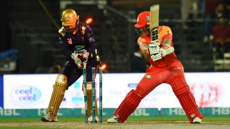 Luke Ronchi is bowled when facing Quetta Gladiators in 2018.
