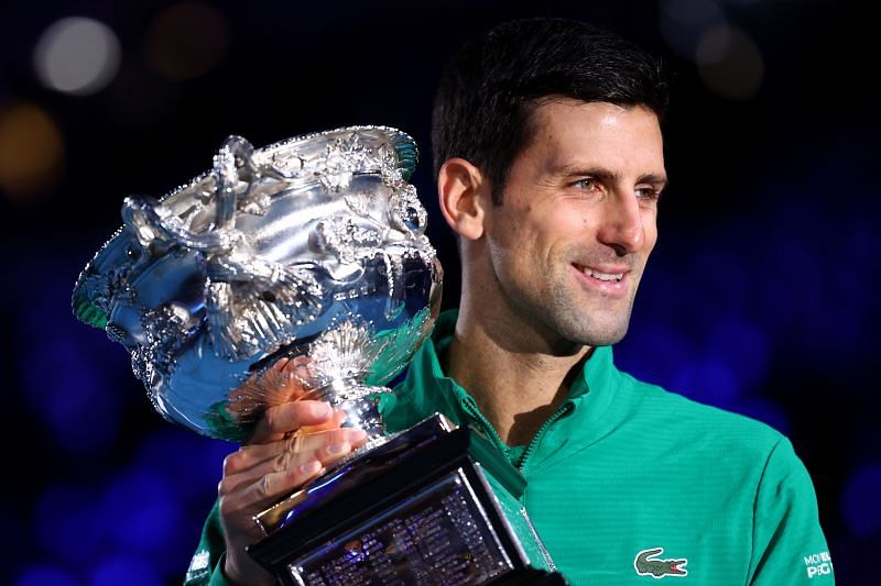 Novak Djokovic with his Australian Open silverware