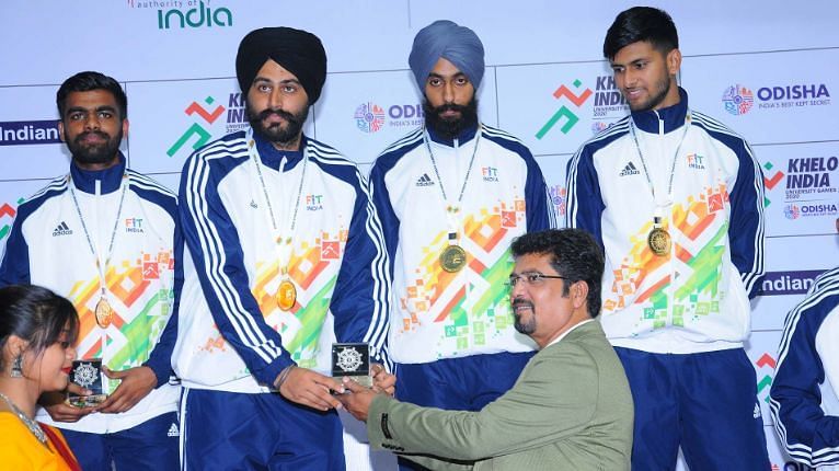 The fencers of GNDU being felicitated (Image credits - KIIT University/Facebook)