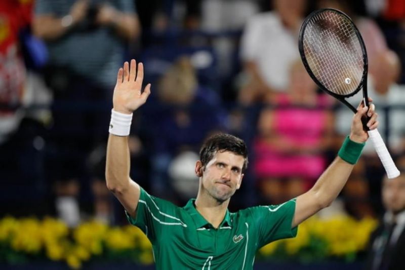 Djokovic acknowledges the crowd after beating Kohlschreiber in the second round in Dubai