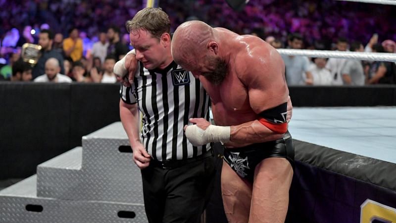 Triple H at Super ShowDown 2019 after losing to Randy Orton