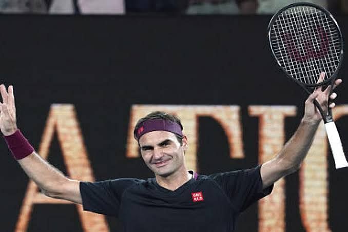 Federer reacts after beating Steve Johnson in the first round of the 2020 Australian Open