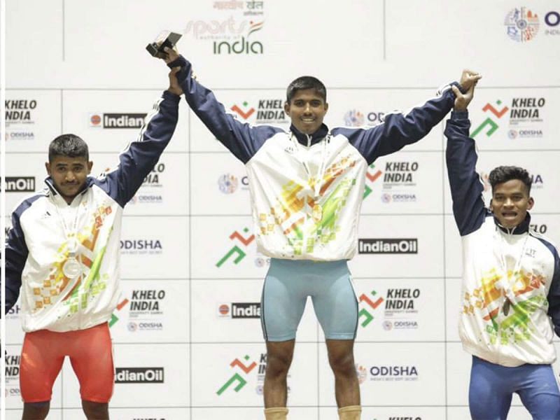 Sanket and Prashant break national records in the men&#039;s 55 kg weightlifting at the KIUG (Image Credits: Times of India)