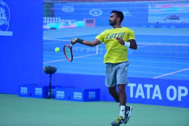 Sumit Nagal during practice on Sunday