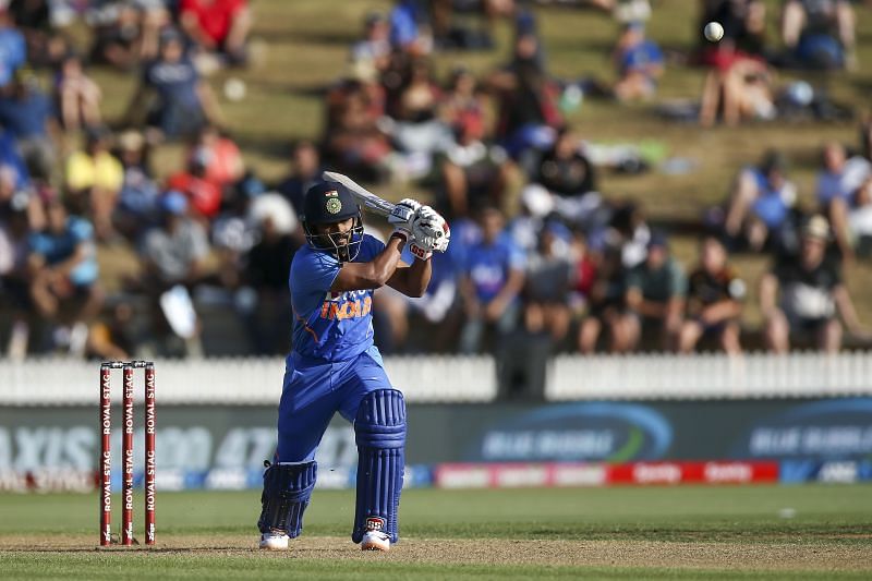 Kedhar Jadhav in the New Zealand v India match in Hamilton