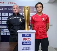 Belgium coach Shane McLeod with captain Thomas Briels