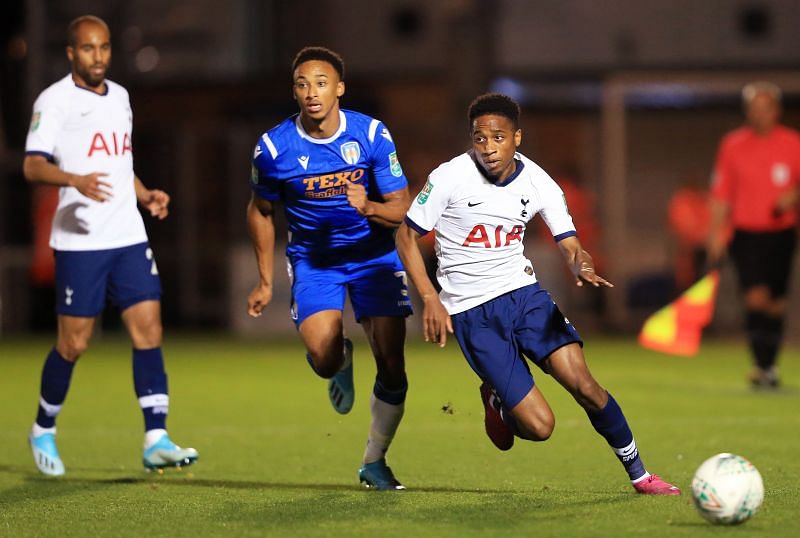 Kyle Walker-Peters against Colchester United in the Carabao Cup third round.
